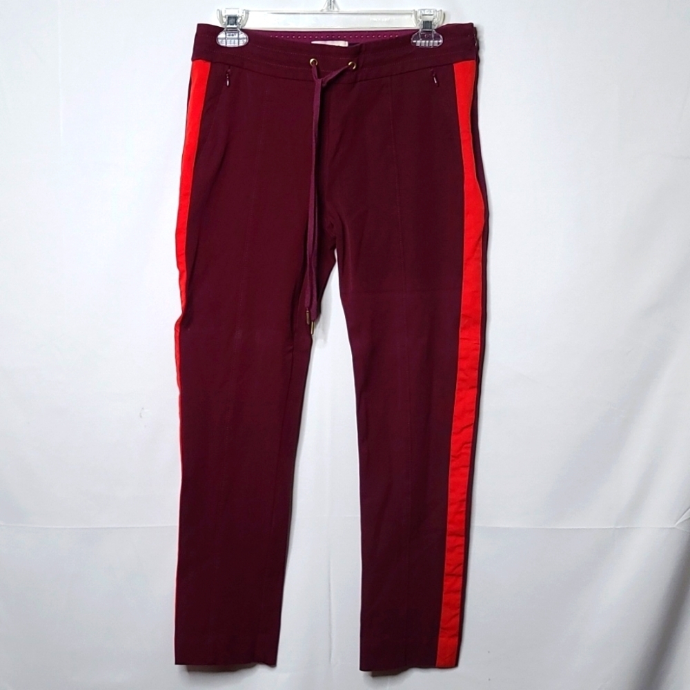 Anthropologie essential slim purple stripe skinny zip up pants sz 4